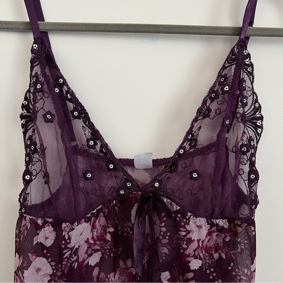 Y2K Lace Floral Sheer Purple Babydoll Cami Top Purple Fairy Coquette - Picture 2 of 11